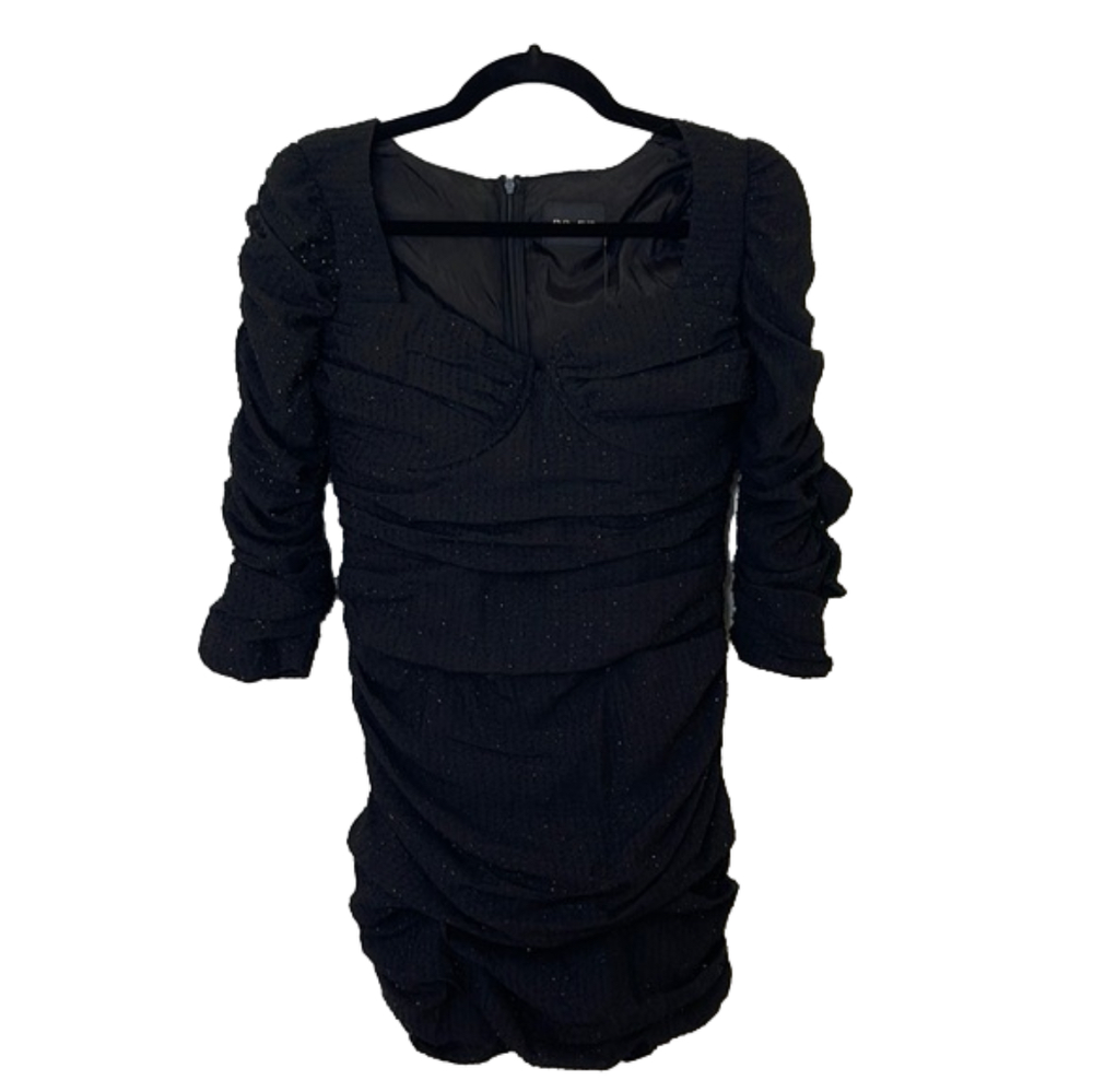 DO+BE NWT black scrunch dress with silver thread accents - size small